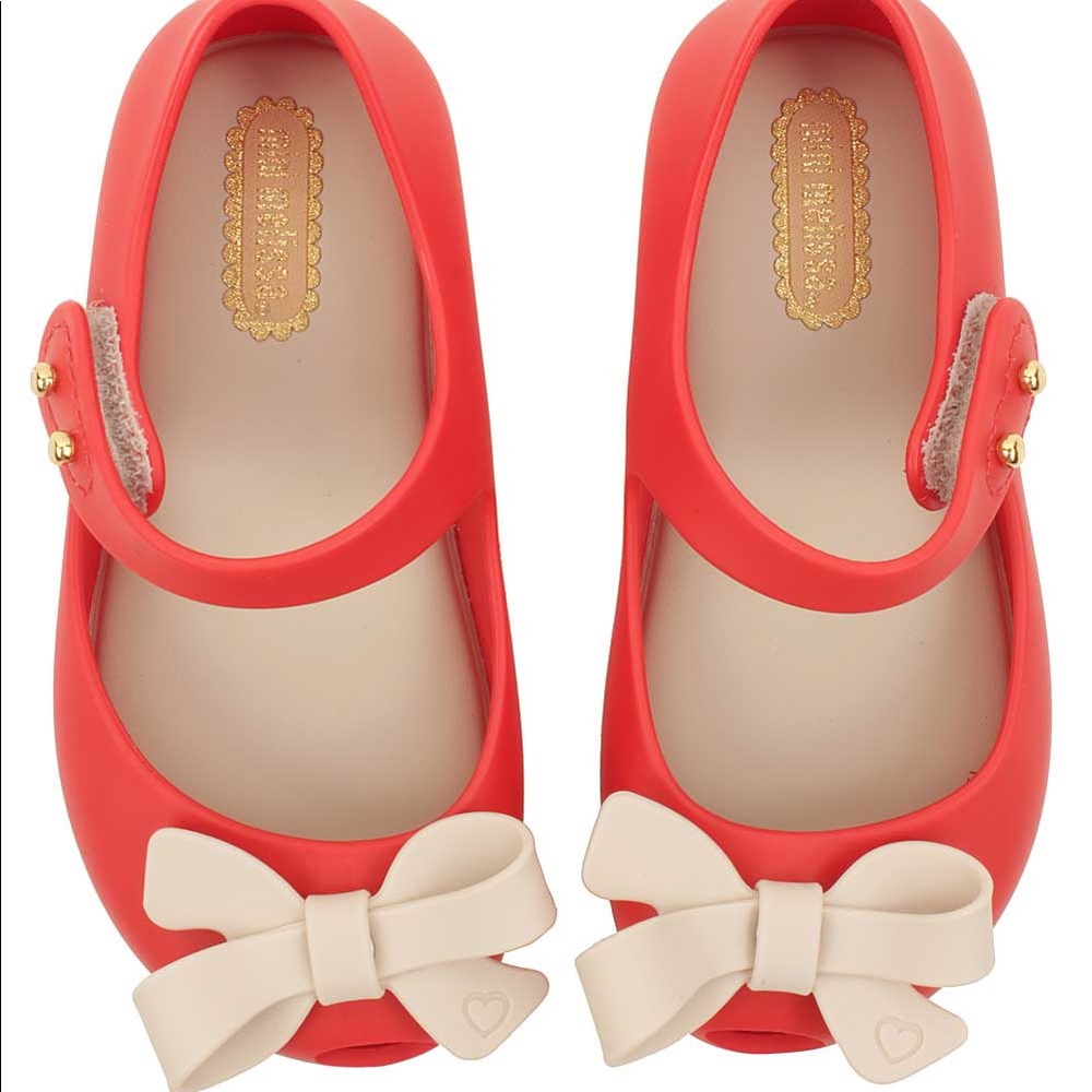 Mini Melissa Ultragirl Red Beige Bow Flats Size 5